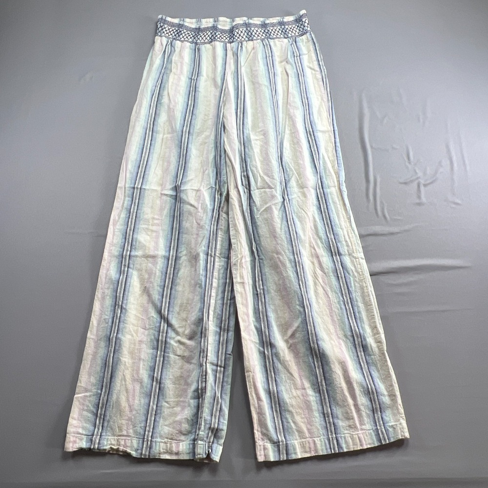 Derek Heart Pants Womens 1X Plus Multi Striped Cotton Elastic Waist Wide Leg